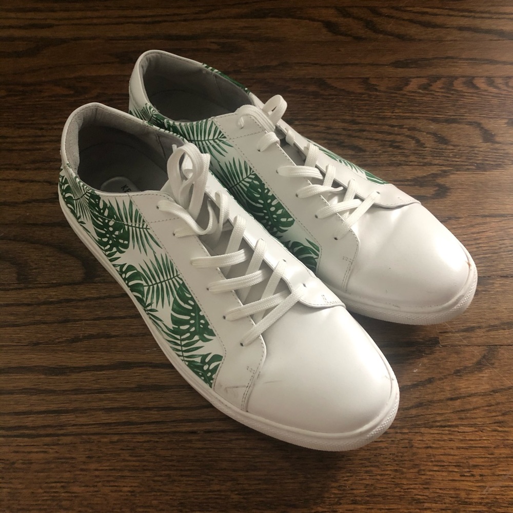 Palm Leaf Print Leather Sneakers